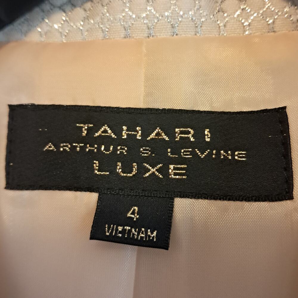 Tahari Arthur S Levine Luxe Elegant Cream Skirt Suit Set Gold Trim - Picture 9 of 10